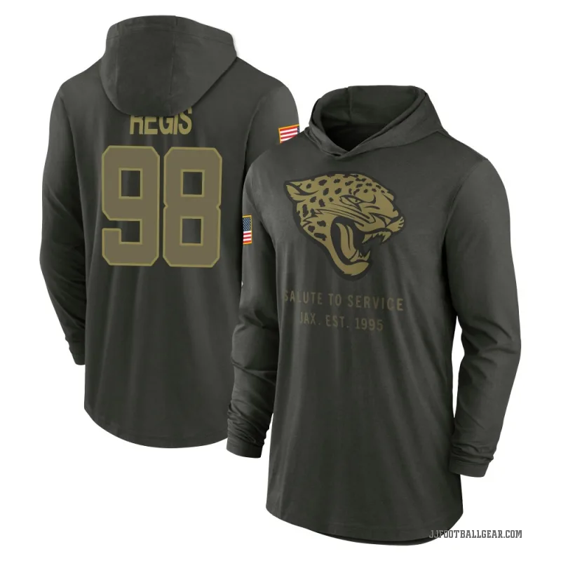 Albert Regis Men's Green Jacksonville Jaguars Forest/ 2025 Salute to Service Sideline Lightweight Hooded Pullover Long Sleeve T-