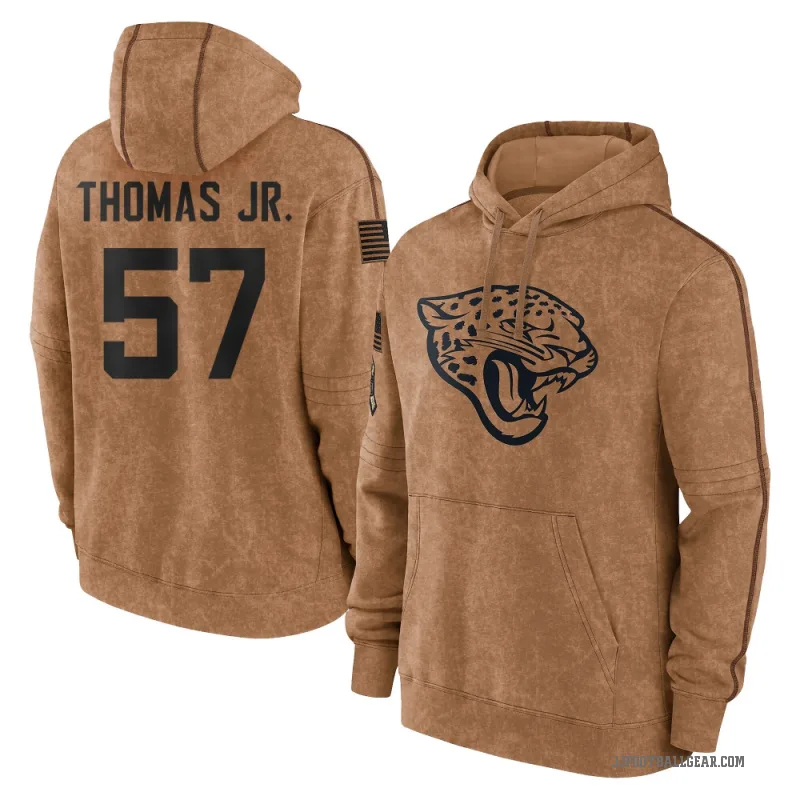Bryan Thomas Jr. Men's Brown Jacksonville Jaguars 2023 Salute To Service Club Pullover Hoodie