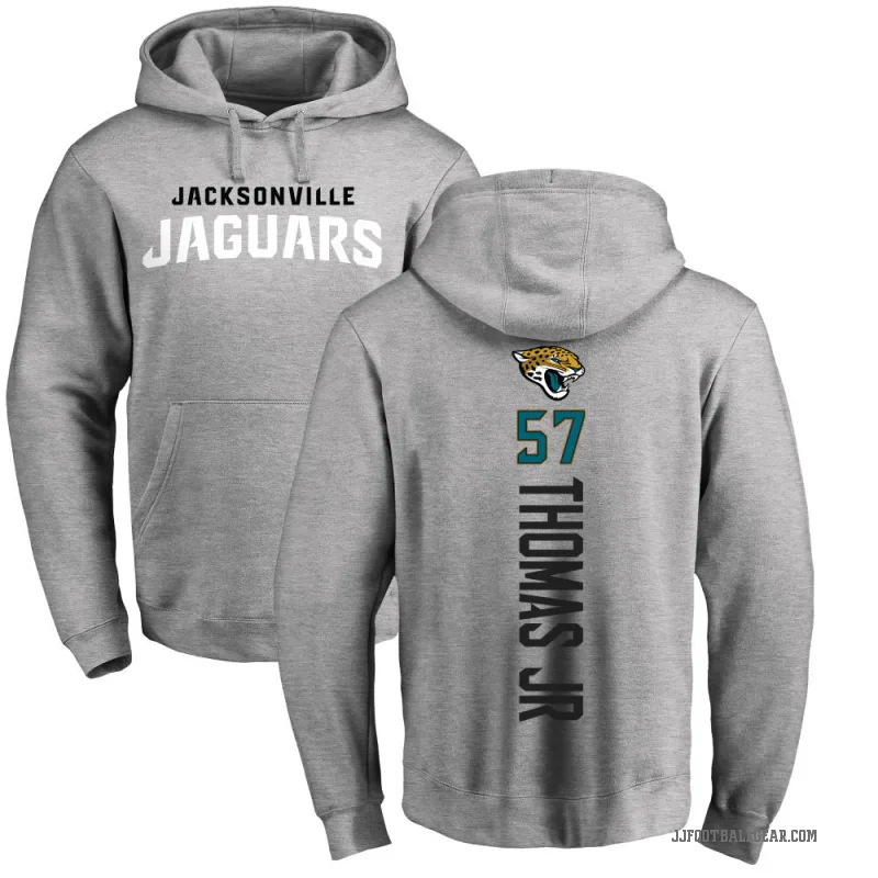 Bryan Thomas Jr. Men's Jacksonville Jaguars Pro Line Ash Backer Pullover Hoodie