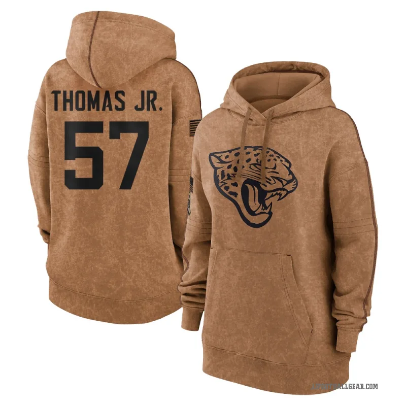 Bryan Thomas Jr. Women's Brown Jacksonville Jaguars 2023 Salute To Service Pullover Hoodie