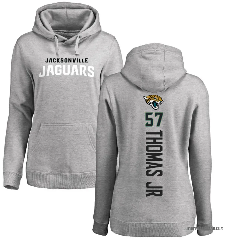 Bryan Thomas Jr. Women's Jacksonville Jaguars Pro Line Ash Backer Pullover Hoodie