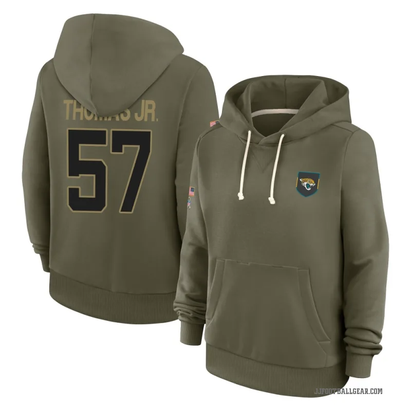 Bryan Thomas Jr. Women's Olive Jacksonville Jaguars 2025 Salute to Service Hoodie